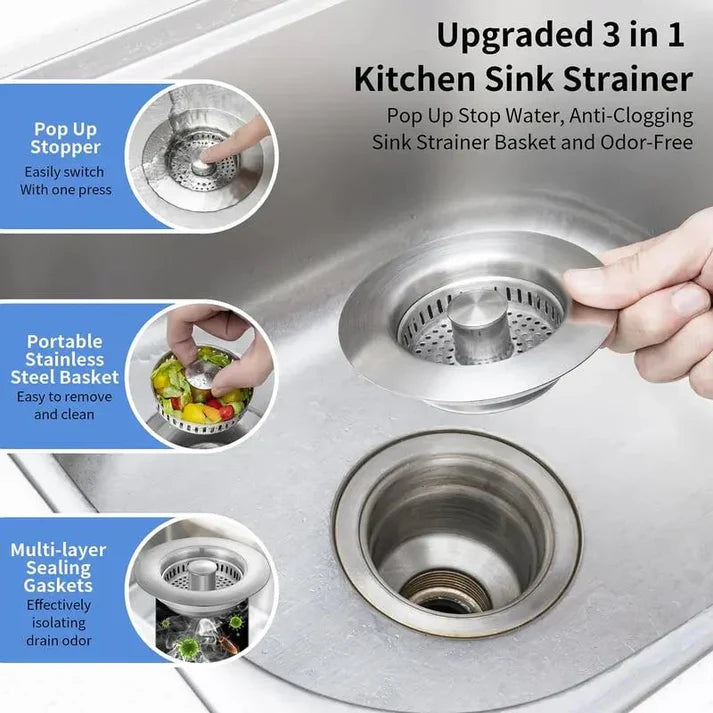 🔥New upgrade🔥LAST DAY 56% OFF-Upgraded 3 in 1 Kitchen Sink Drain Strainer