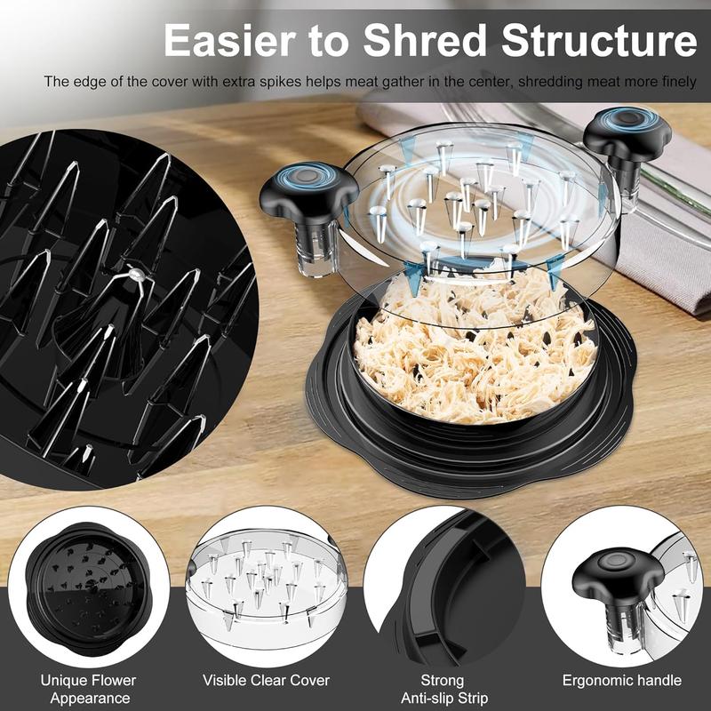 Large Chicken Breast Shredder Tool, Visible Lid Meat Grinder, Anti-Slip Strip, Ergonomic Handle, BPA Free, Perfect Utensils for Pork,Beef,Chicken,Kitchen Gadgets Dishwasher Washable Black Multi-purpose Efficient Great for Families