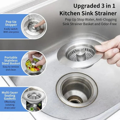 🔥New upgrade🔥LAST DAY 56% OFF-Upgraded 3 in 1 Kitchen Sink Drain Strainer