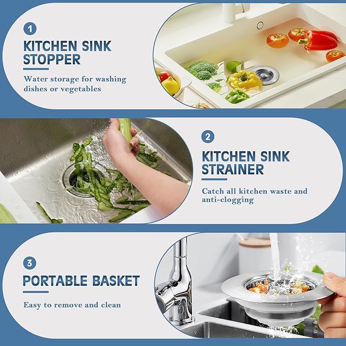🔥New upgrade🔥LAST DAY 56% OFF-Upgraded 3 in 1 Kitchen Sink Drain Strainer